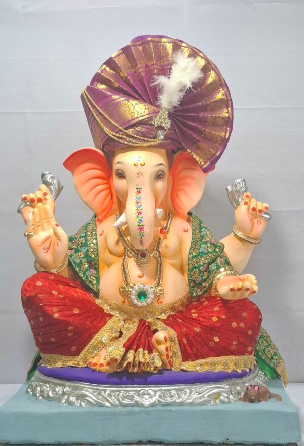 Titwala Ganesh Round Seat(Fabric Dhoti, Shela,Feta)-Red(Art-1)