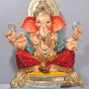 Titwala Ganesh Round Seat(fabric Dhoti,Shela)-Red(Art-18)