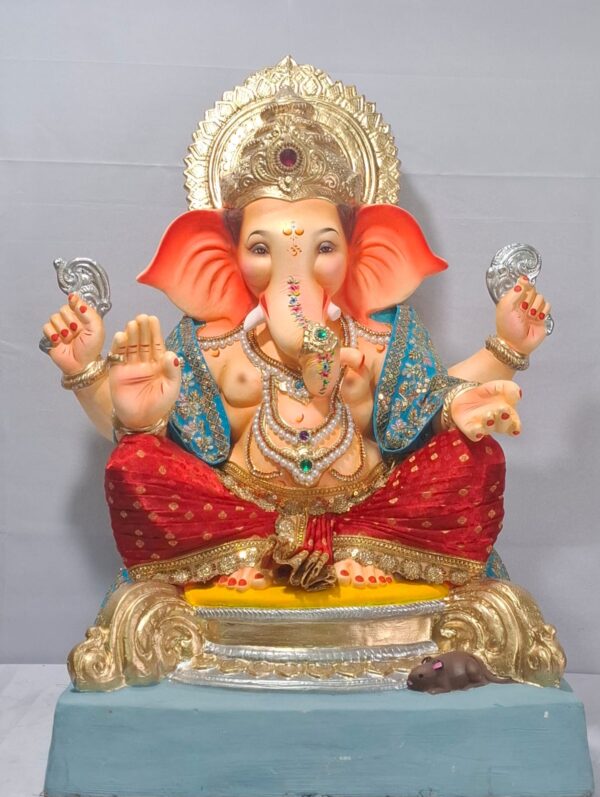 Titwala Ganesh Round Seat(fabric Dhoti,Shela)-Red(Art-18)