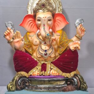 Titwala Ganesh Round Seat(fabric Dhoti,Shela)-Maroon(Art-19)