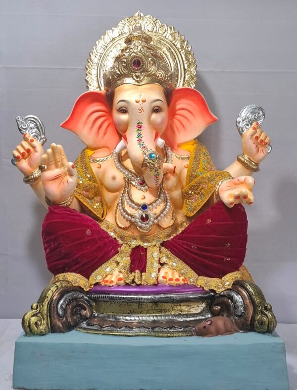 Titwala Ganesh Round Seat(fabric Dhoti,Shela)-Maroon(Art-19)