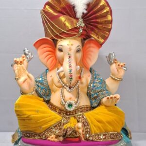 Titwala Ganesh Round Seat(Fabric Dhoti, Shela,Feta)-Red(Art-29)