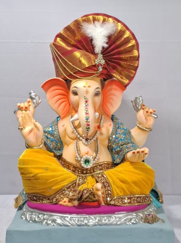 Titwala Ganesh Round Seat(Fabric Dhoti, Shela,Feta)-Red(Art-29)