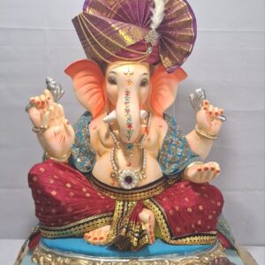 Titwala Ganesh Round Seat(Fabric Dhoti, Shela,Feta)-Maroon(Art-3)