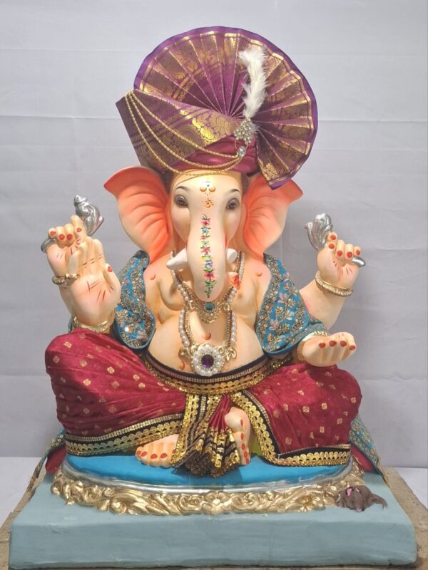 Titwala Ganesh Round Seat(Fabric Dhoti, Shela,Feta)-Maroon(Art-3)