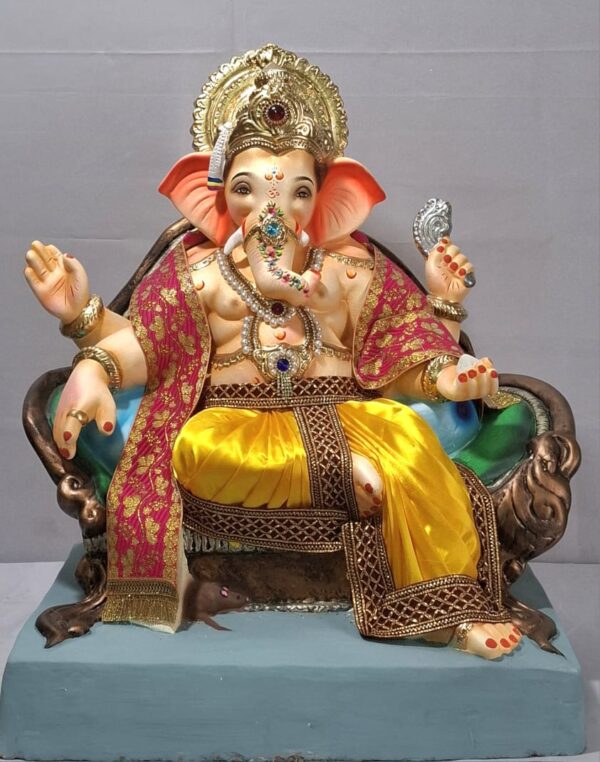 Ganesha on Sofa Furniture(Fabric Dhoti,Shawal)-Golden Yellow(Art-30)