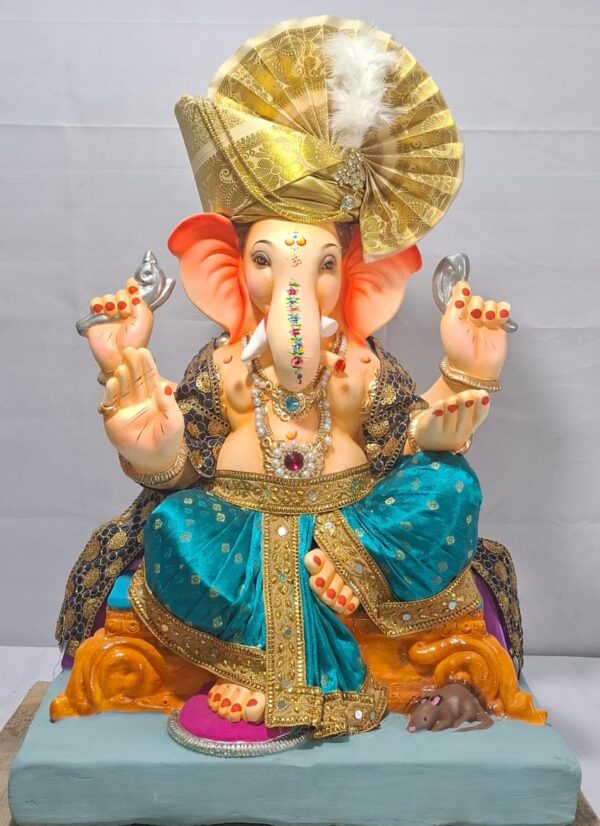 Ganesha on Welling Furniture(Fabric Dhoti, Shela,Feta)-Metallic Blue(Art-4)