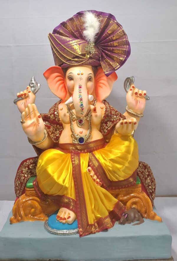 Ganesha on Welling Furniture(Fabric Dhoti, Shela,Feta)-Golden Yellow(Art-5)