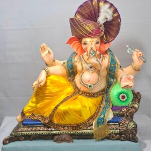 Peshvepose Ganesh on antique finish Sofa(Fabric Dhoti, Shela,Feta)-Golden Yellow(Art-6)