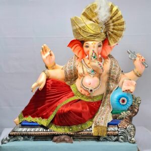 Peshvepose Ganesh on antique finish Sofa(Fabric Dhoti, Shela,Feta)-Red(Art-7)