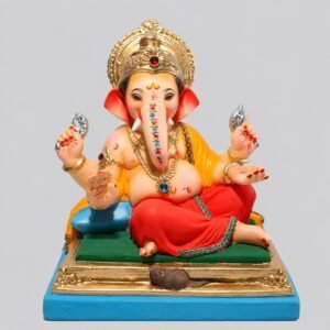 Peshvepose Ganesh with cushion(coral red)-D1-043